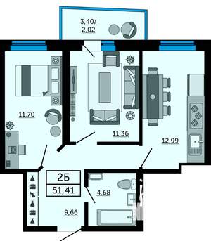 2-к квартира, вторичка, 51м2, 9/32 этаж