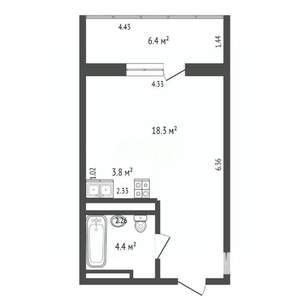 Студия квартира, вторичка, 27м2, 18/19 этаж
