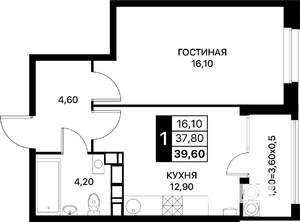 1-к квартира, вторичка, 40м2, 13/20 этаж