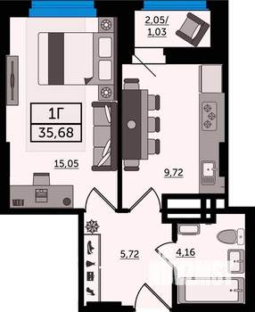 1-к квартира, вторичка, 36м2, 20/22 этаж