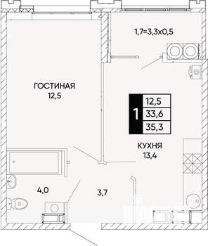 1-к квартира, вторичка, 35м2, 16/22 этаж