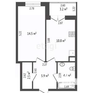 1-к квартира, сданный дом, 41м2, 4/21 этаж