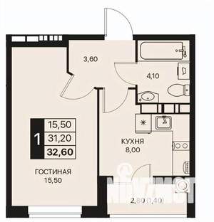 1-к квартира, строящийся дом, 33м2, 8/12 этаж