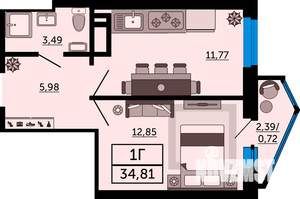 1-к квартира, вторичка, 35м2, 24/24 этаж