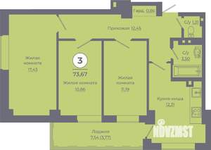 3-к квартира, вторичка, 73м2, 13/24 этаж