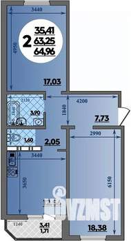 2-к квартира, вторичка, 65м2, 13/17 этаж
