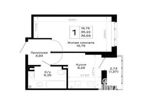 1-к квартира, вторичка, 37м2, 2/20 этаж