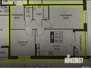 2-к квартира, вторичка, 58м2, 14/16 этаж