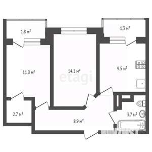 2-к квартира, вторичка, 52м2, 2/18 этаж