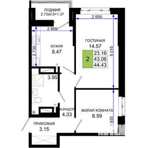 2-к квартира, вторичка, 44м2, 2/25 этаж
