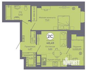 2-к квартира, вторичка, 48м2, 24/24 этаж