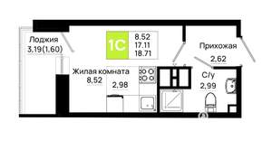 Студия квартира, вторичка, 19м2, 15/25 этаж
