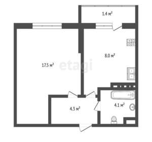 1-к квартира, вторичка, 38м2, 1/5 этаж