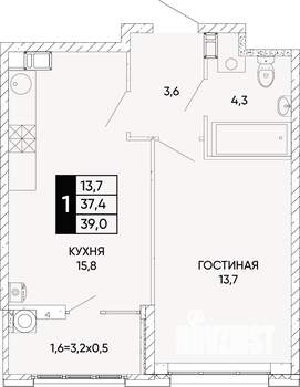 1-к квартира, вторичка, 39м2, 10/22 этаж