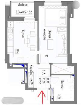 1-к квартира, вторичка, 41м2, 11/25 этаж