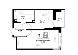 1-к квартира, вторичка, 37м2, 2/20 этаж