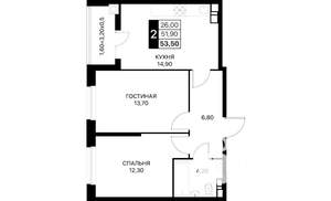 2-к квартира, вторичка, 54м2, 3/12 этаж