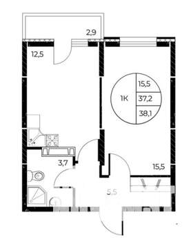 1-к квартира, строящийся дом, 38м2, 11/25 этаж