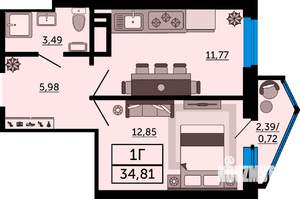 1-к квартира, вторичка, 35м2, 6/25 этаж
