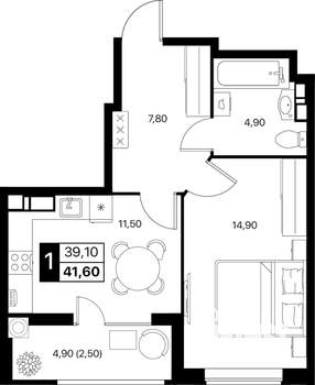 1-к квартира, вторичка, 42м2, 5/12 этаж