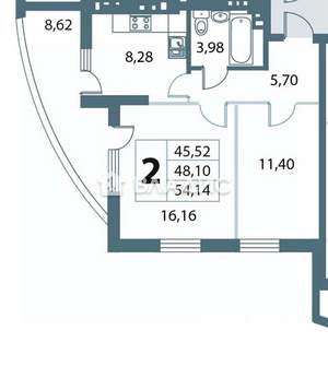 2-к квартира, вторичка, 55м2, 18/23 этаж