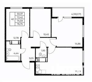 3-к квартира, вторичка, 77м2, 12/25 этаж