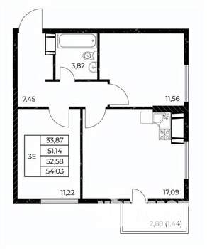 2-к квартира, вторичка, 54м2, 9/25 этаж