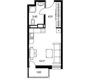Студия квартира, вторичка, 22м2, 4/25 этаж