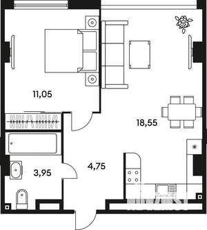 2-к квартира, строящийся дом, 39м2, 13/25 этаж