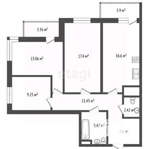 3-к квартира, вторичка, 87м2, 3/21 этаж