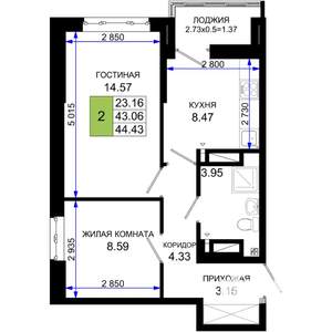 2-к квартира, вторичка, 44м2, 4/25 этаж