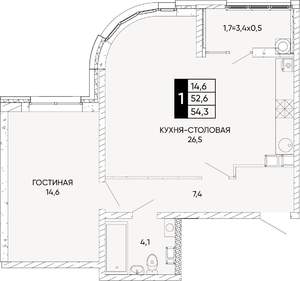 2-к квартира, вторичка, 54м2, 5/24 этаж