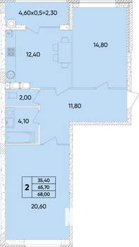 2-к квартира, вторичка, 68м2, 8/12 этаж