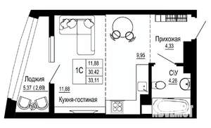 1-к квартира, вторичка, 33м2, 12/27 этаж