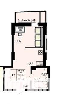 Студия квартира, строящийся дом, 29м2, 14/25 этаж