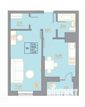 1-к квартира, вторичка, 43м2, 10/22 этаж