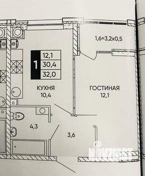 1-к квартира, вторичка, 32м2, 9/11 этаж