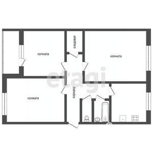 3-к квартира, вторичка, 58м2, 1/9 этаж