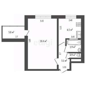1-к квартира, вторичка, 31м2, 9/9 этаж