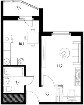 1-к квартира, вторичка, 36м2, 10/14 этаж