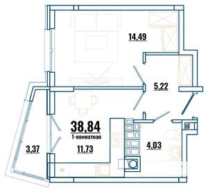 1-к квартира, вторичка, 39м2, 1/4 этаж
