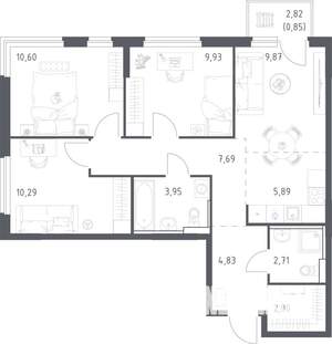 3-к квартира, вторичка, 69м2, 16/17 этаж