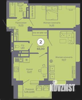 2-к квартира, вторичка, 65м2, 17/24 этаж