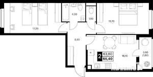 2-к квартира, вторичка, 65м2, 2/12 этаж