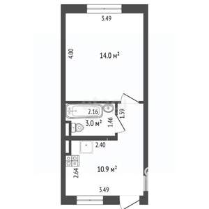 1-к квартира, вторичка, 28м2, 1/2 этаж