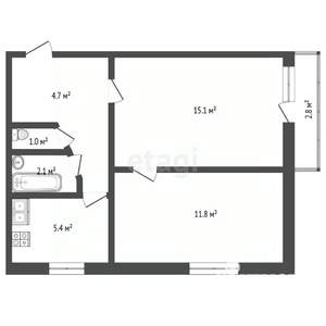 2-к квартира, вторичка, 41м2, 4/5 этаж