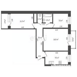 3-к квартира, вторичка, 60м2, 2/10 этаж