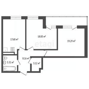 2-к квартира, вторичка, 76м2, 19/25 этаж