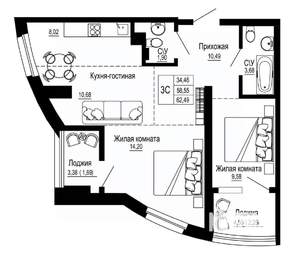 3-к квартира, вторичка, 62м2, 26/26 этаж