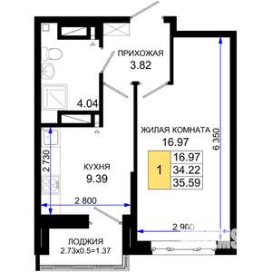 1-к квартира, вторичка, 36м2, 2/25 этаж